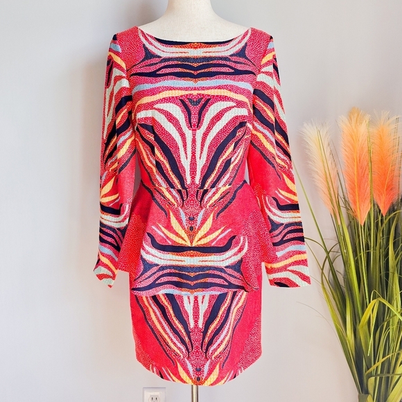 Mara Hoffman, Red Phoenix Boho Print Peplum Mini Dress, Size 6 - Picture 2 of 11